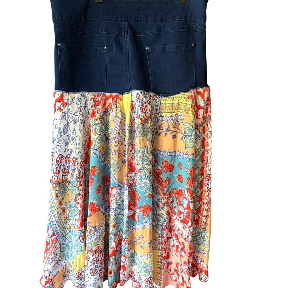 Upcycled Jean top Skirt Hi-Lo Hem Paisley Floral Rolled Hem Stretch Waist 12-14 - Picture 3 of 7